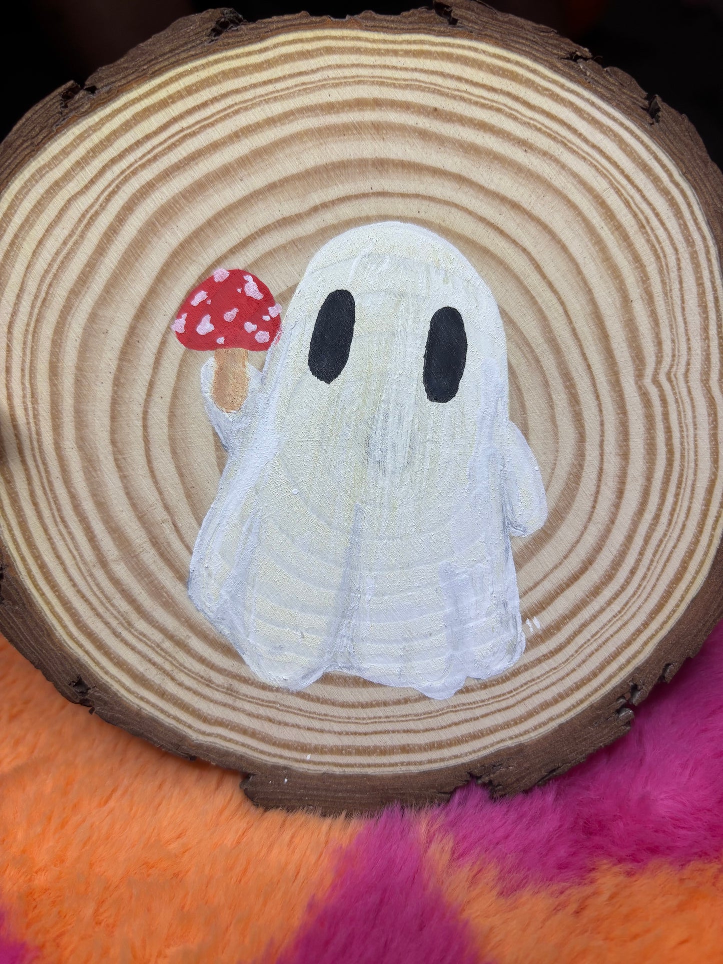 Mushroom Ghost Painted Log Slice