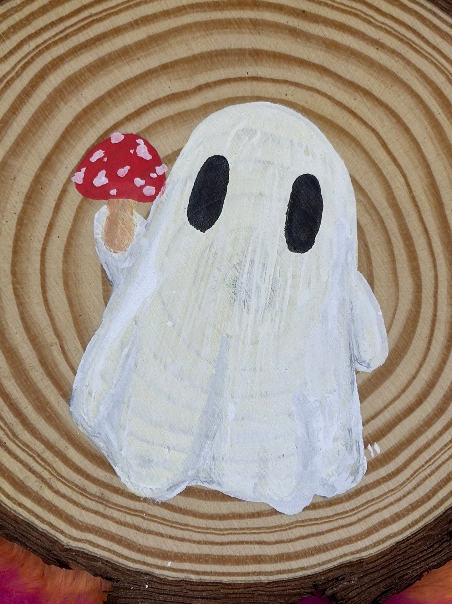 Mushroom Ghost Painted Log Slice