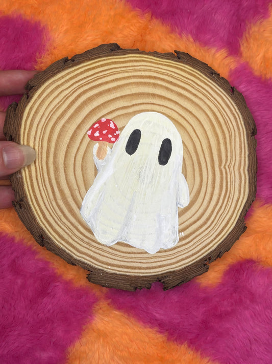 Mushroom Ghost Painted Log Slice